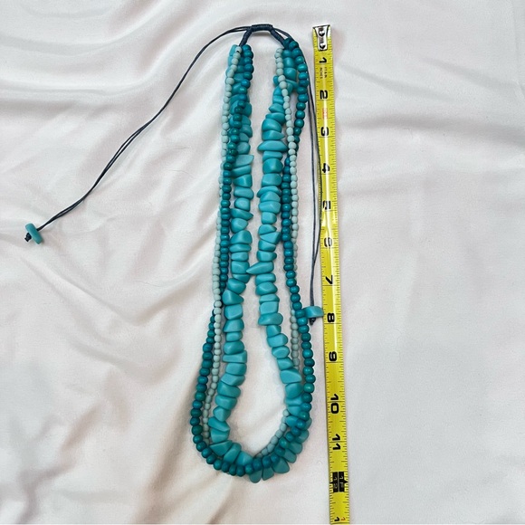 Multi-strand Turquoise-look Necklace Unique Chunky Adjustable Blue Green - Picture 6 of 6